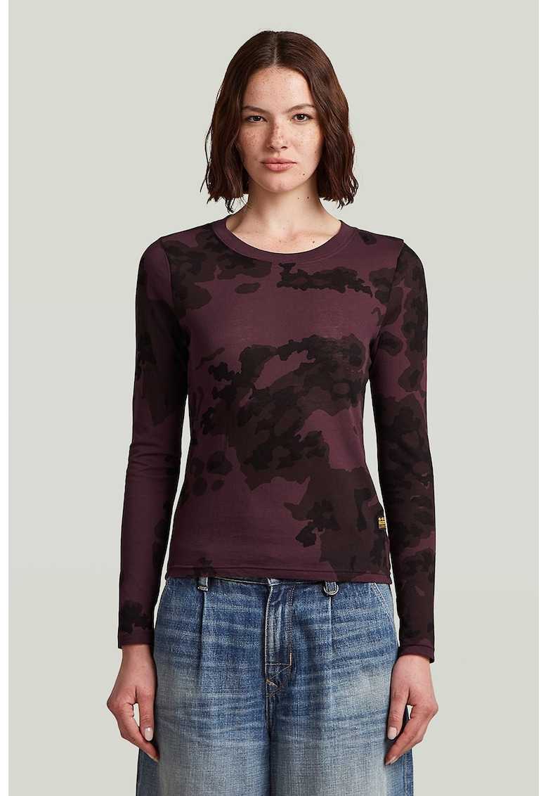 Bluza slim fit din bumbac organic - Visiniu