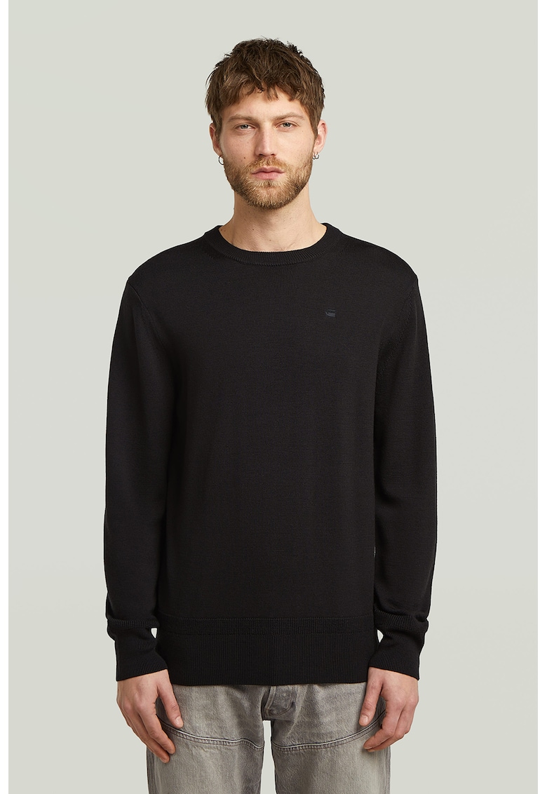 Pulover din lana Merinos cu model uni Premium Core - Negru