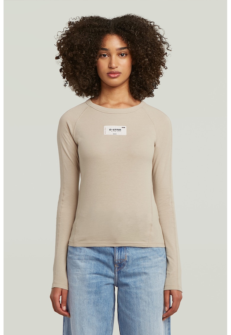 Bluza slim fit din bumbac organic - Bej