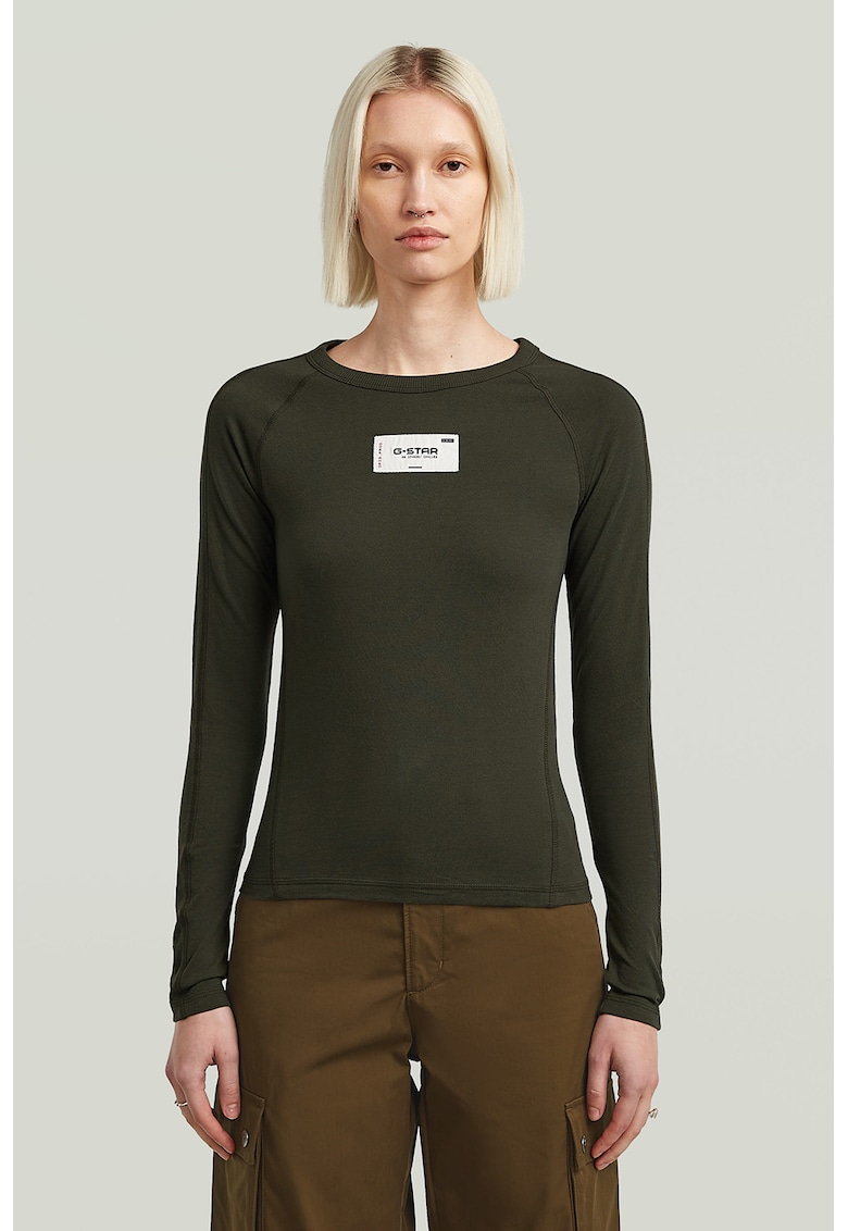 Bluza slim fit din bumbac organic - Verde feriga