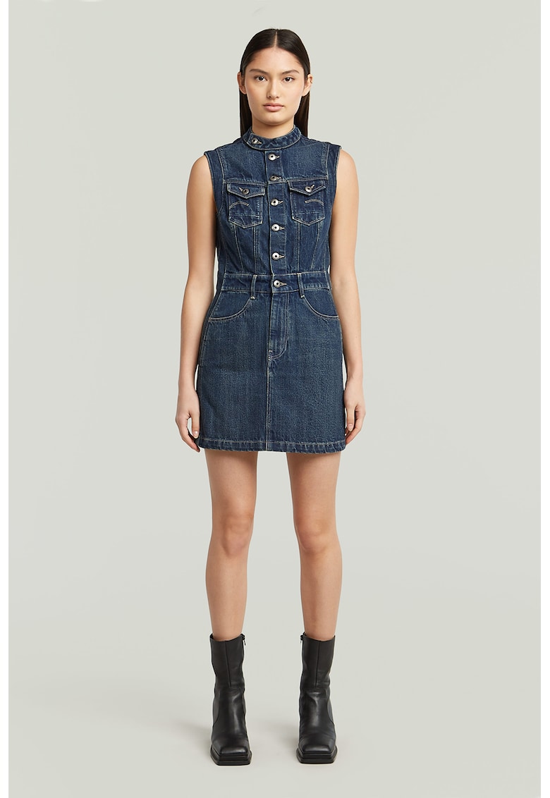 Rochie fara maneci din denim - Albastru inchis