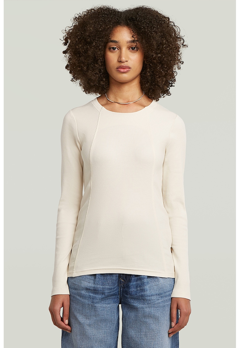 Bluza din amestec de bumbac organic cu model uni - Alb murdar
