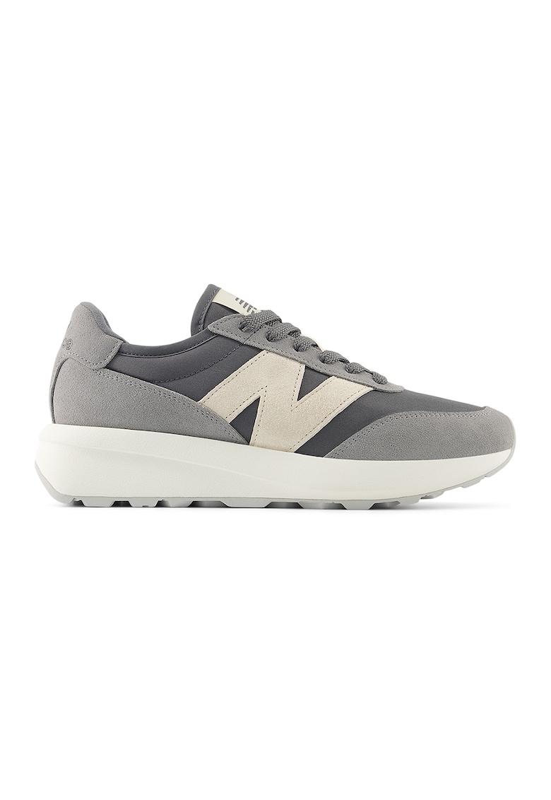 Pantofi sport 370 cu garnituri din piele intoarsa - Alb fildes/Gri carbune