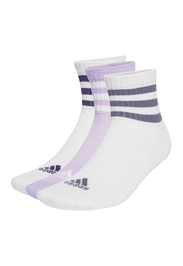 Set de sosete scurte unisex in dungi - 3 perechi - Alb/Lila/Albastru indigo