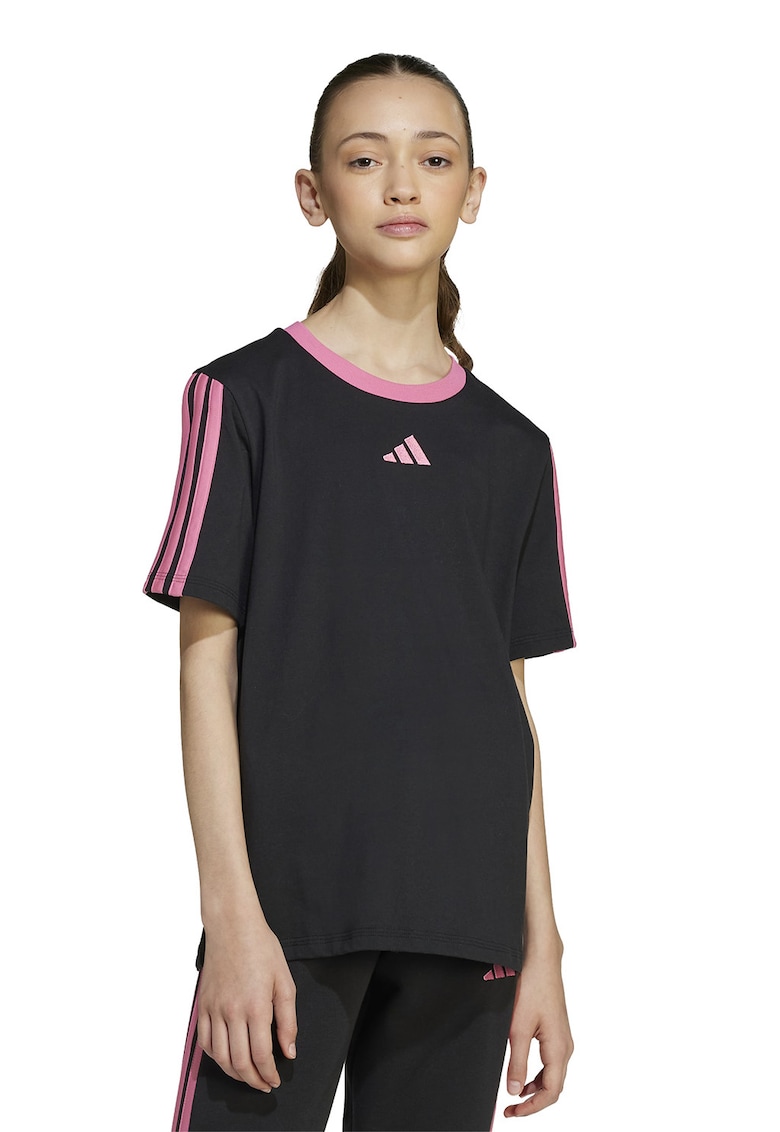 Tricou cu decolteu la baza gatului si garnituri contrastante - Negru/Roz