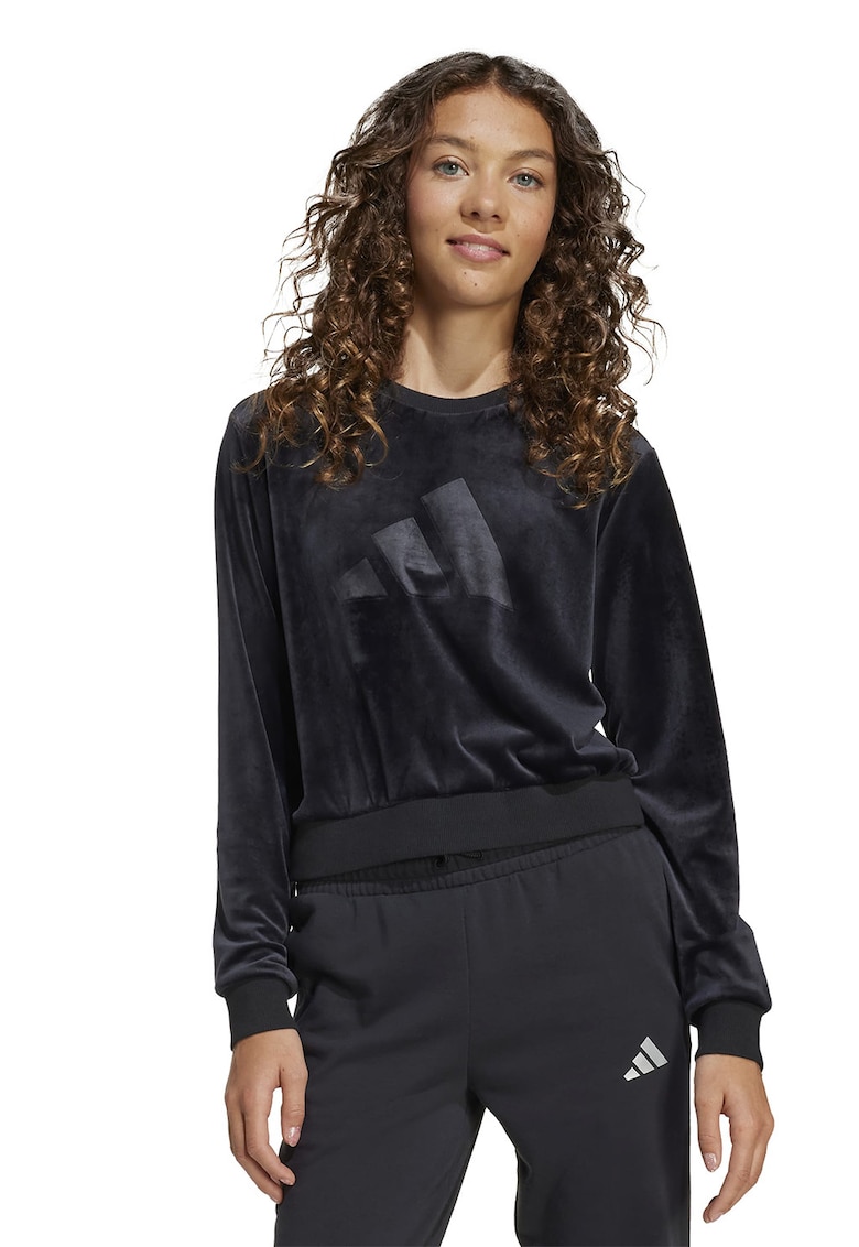 Bluza de trening cu aspect de catifea - Negru
