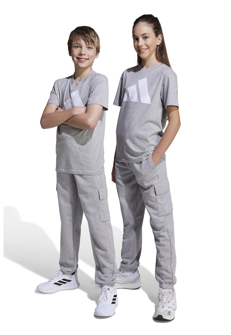 Pantaloni de trening cargo cu snur de ajustare in talie - Alb/Gri melange