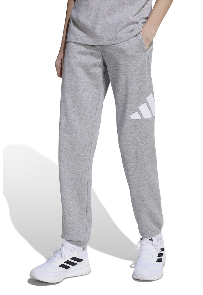 Pantaloni de trening cu logo si snur in talie Essentials - Alb/Gri melange