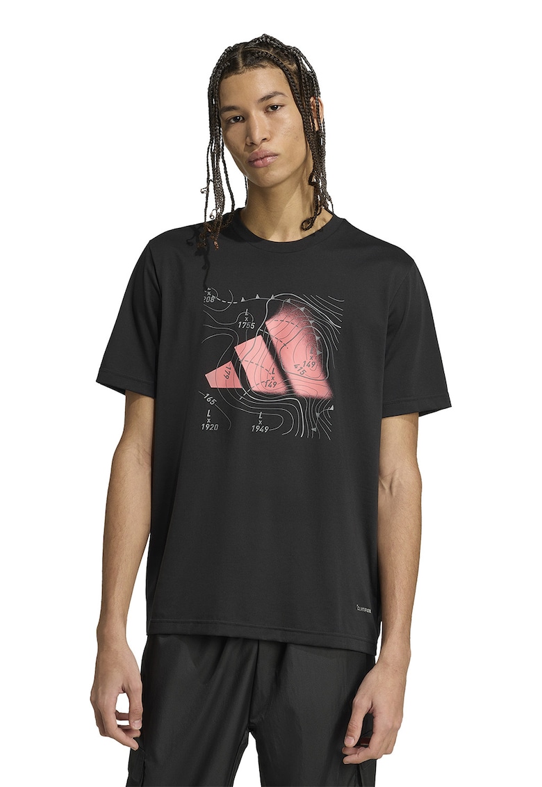 Tricou cu decolteu la baza gatului si logo - Roz somon/Negru stins