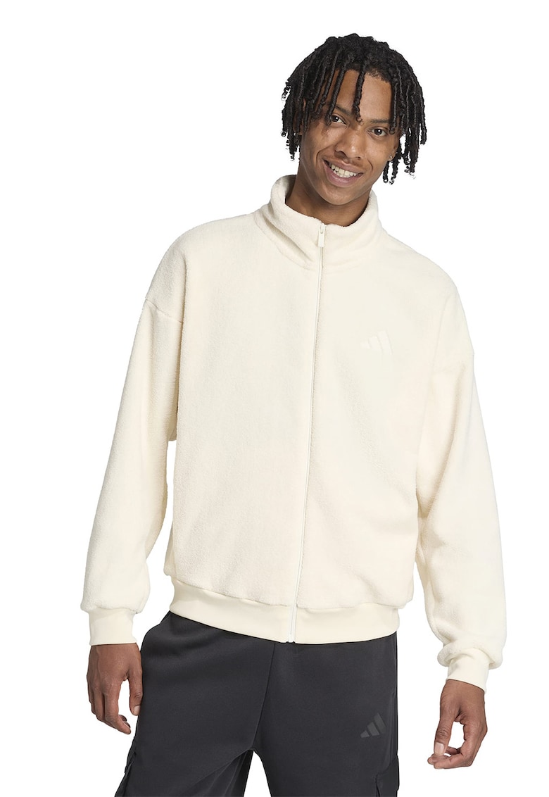 Bluza de trening din material teddy cu fermoar - Crem