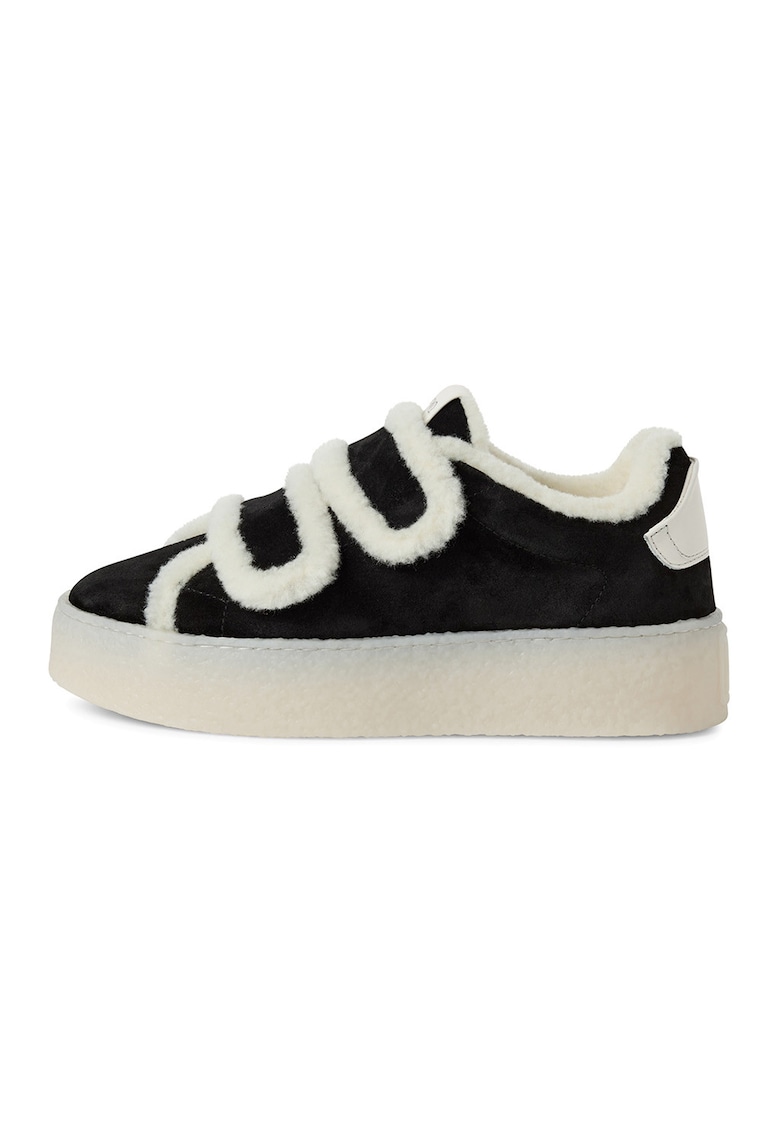 Pantofi sport din piele intoarsa cu garnituri din lana si velcro - Negru/Alb murdar