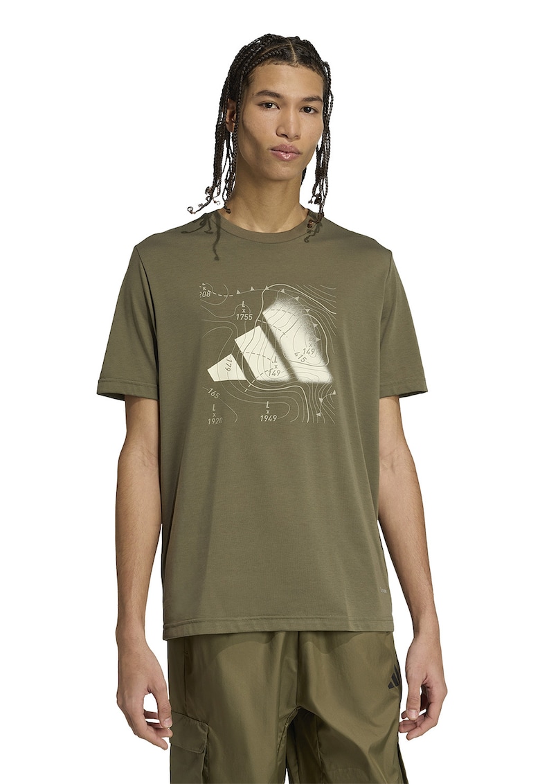 Tricou cu decolteu la baza gatului si logo - Kaki/Bej deschis