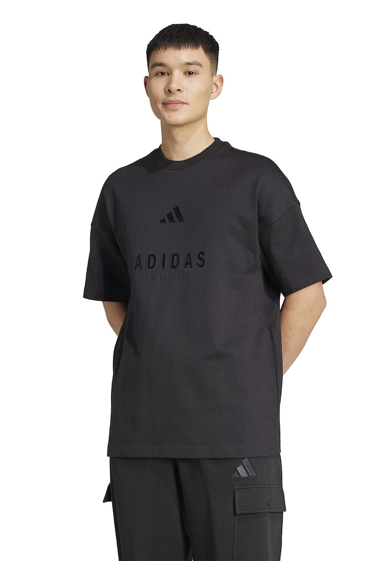Tricou supradimensionat cu logo - Negru