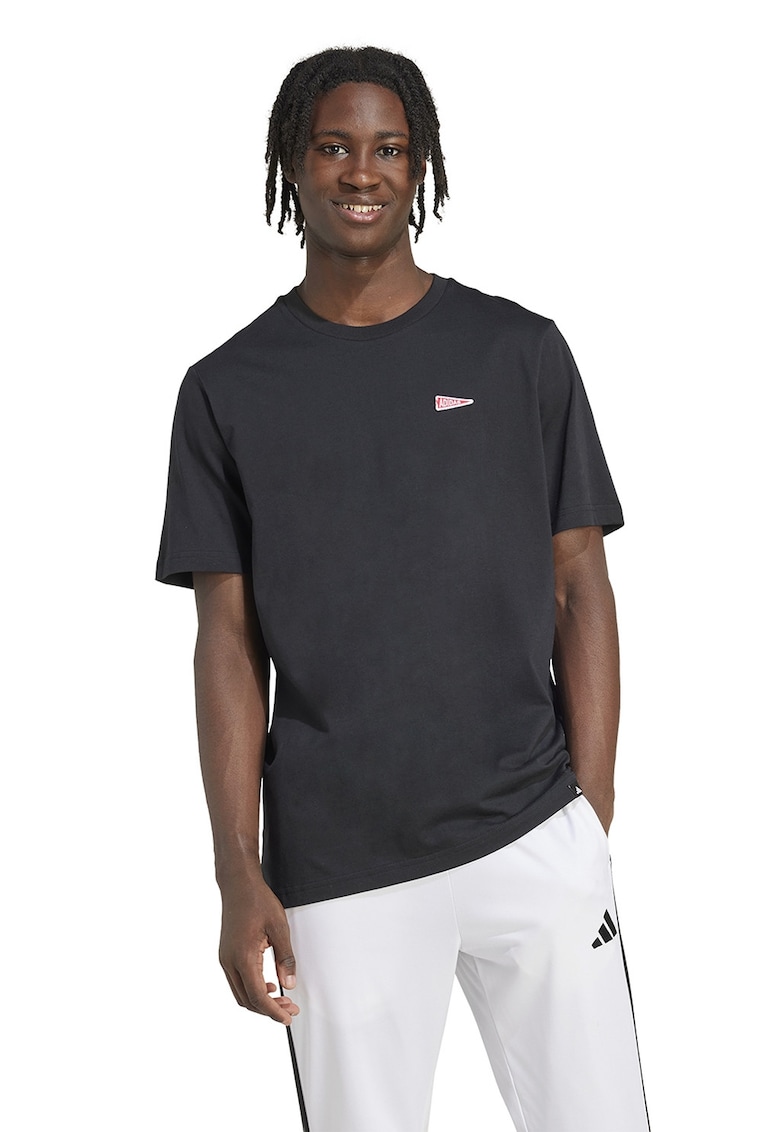 Tricou de bumbac cu logo brodat - Negru