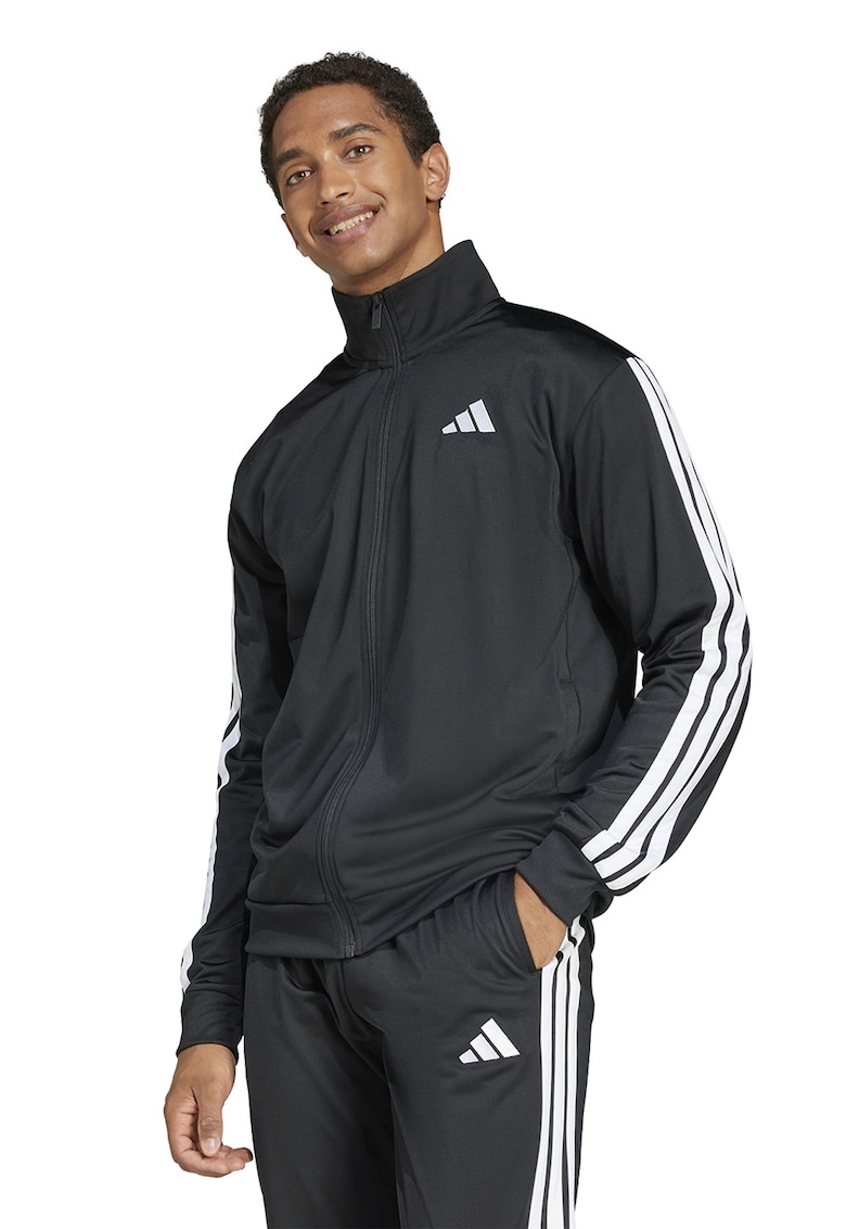 Bluza de trening cu fermoar si benzi logo contrastante - Negru/Alb optic