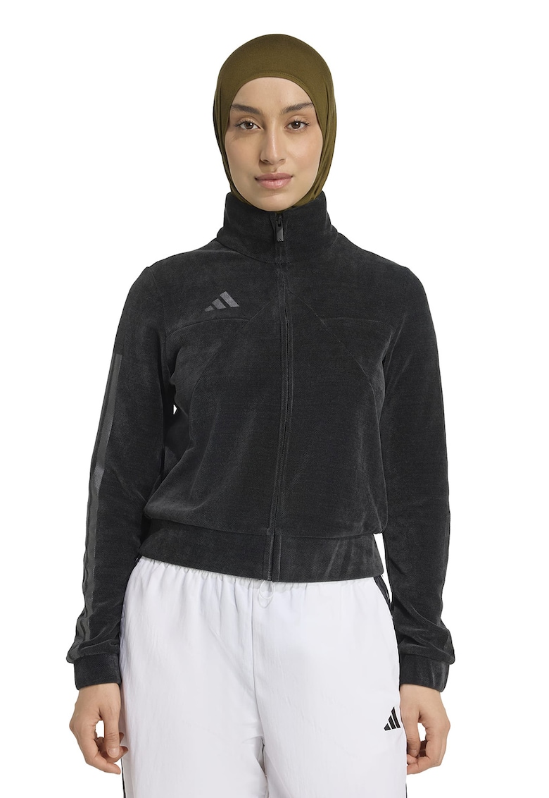 Bluza de trening cu fermoar si imprimeu logo - Negru stins/Gri inchis