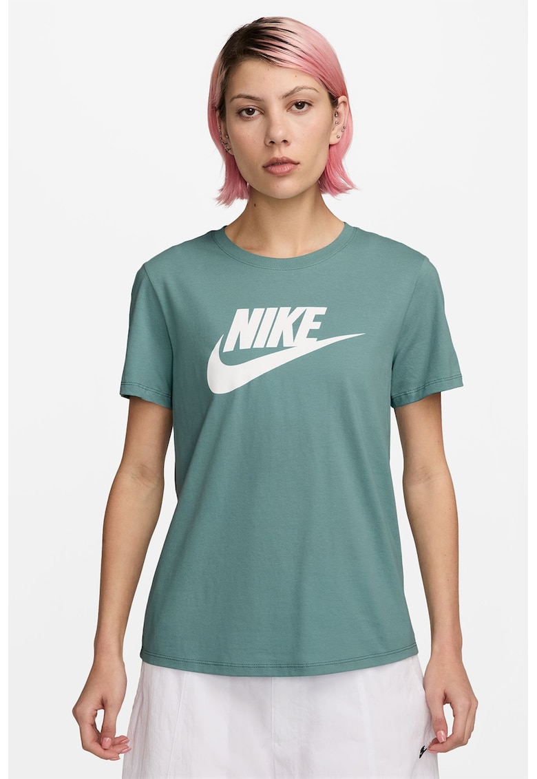 Tricou din bumbac cu imprimeu logo Essentials - Alb/Verde deschis