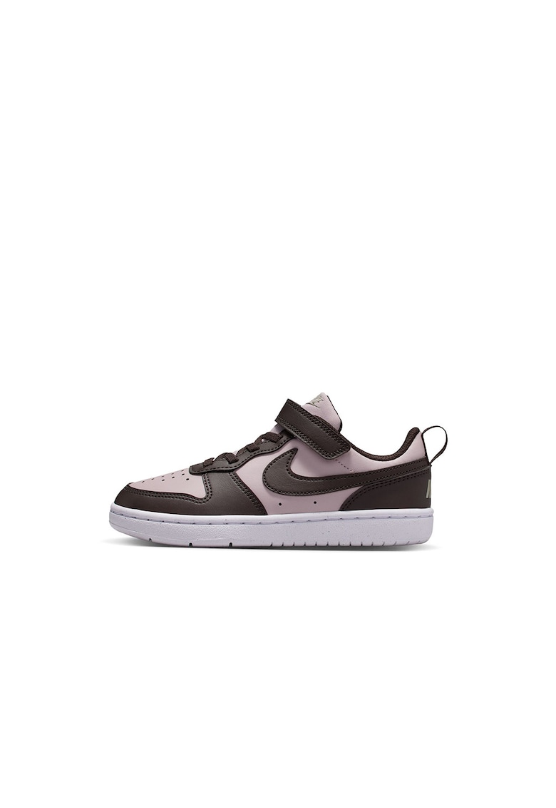 Pantofi sport Court Borough din piele ecologica cu inchidere velcro - Maro inchis/Roz pastel