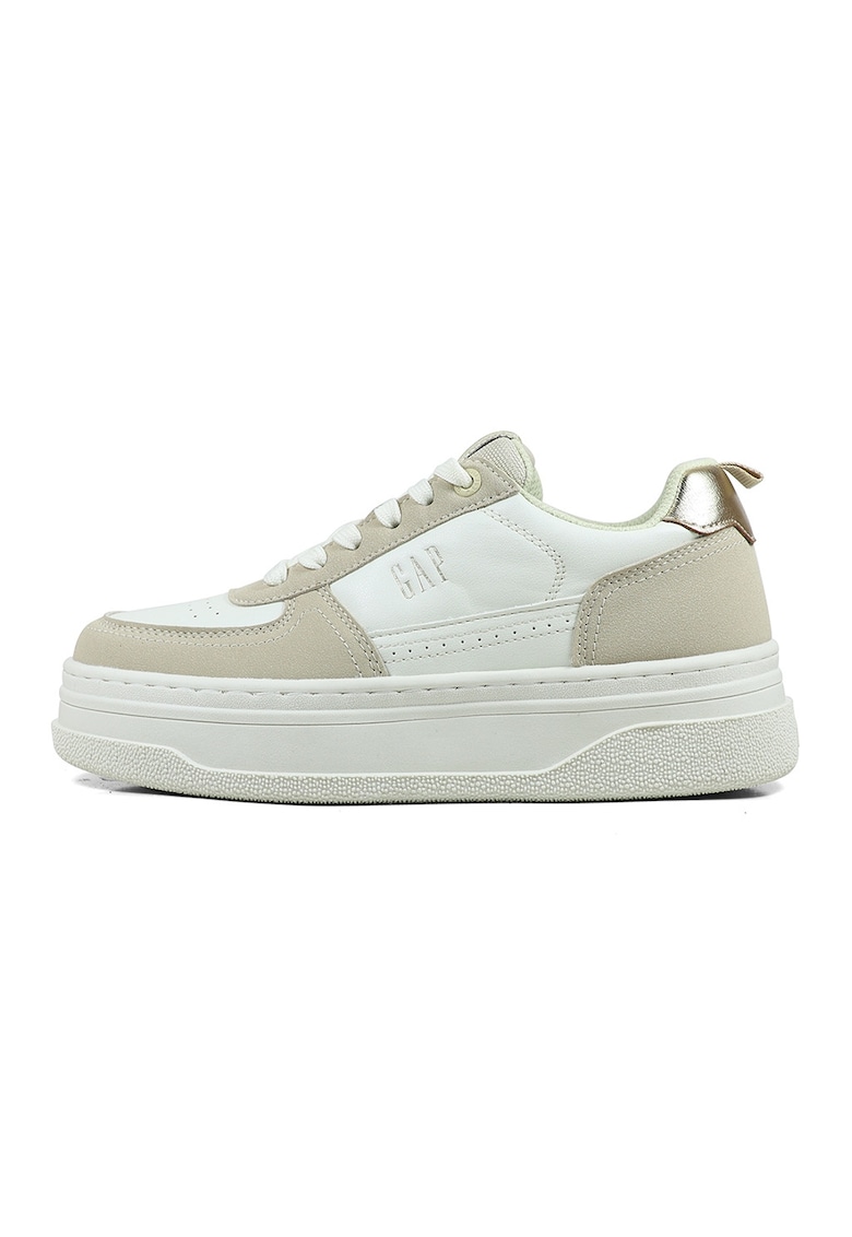 Pantofi sport flatform de piele ecologica - Alb murdar