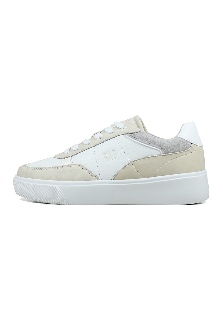 Pantofi sport low-cut de piele ecologica - Alb/Maro nisip