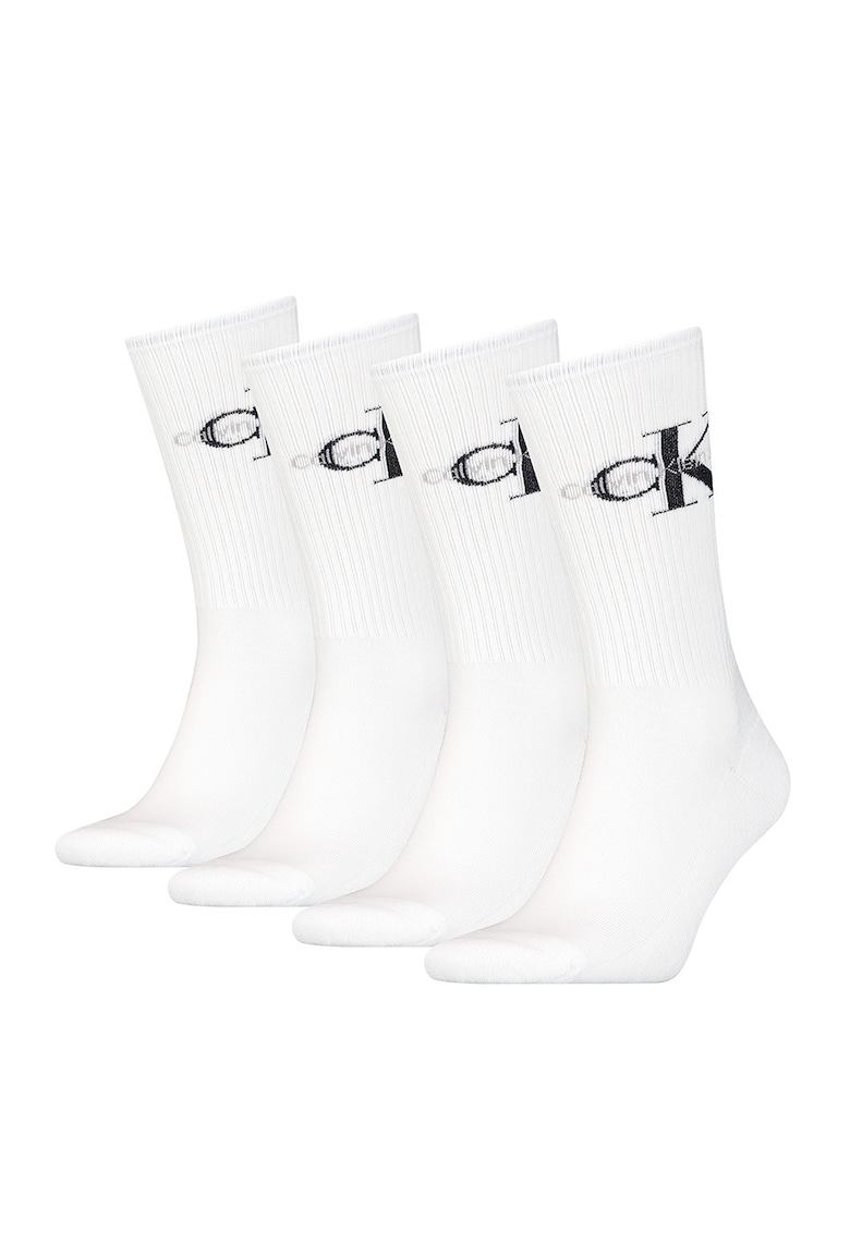 Set de sosete lungi cu logo - 4 perechi - Negru/Alb optic