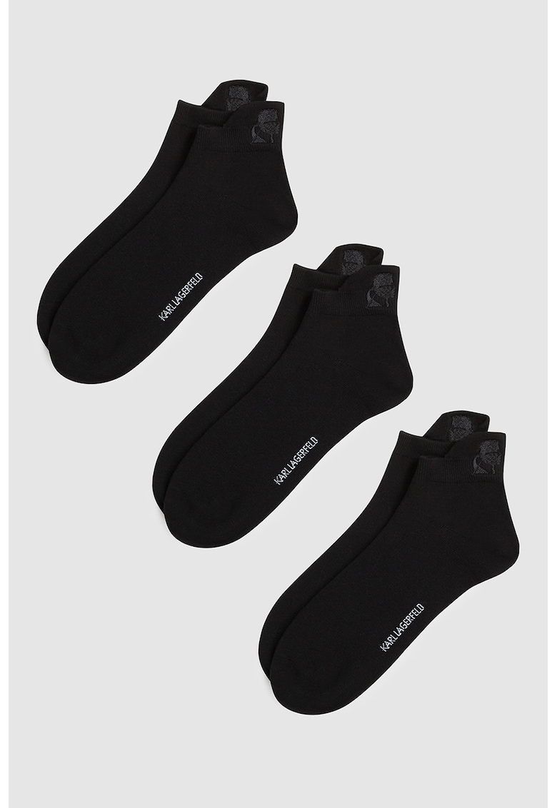 Set de 3 perechi sosete pana la glezna cu logo - Negru
