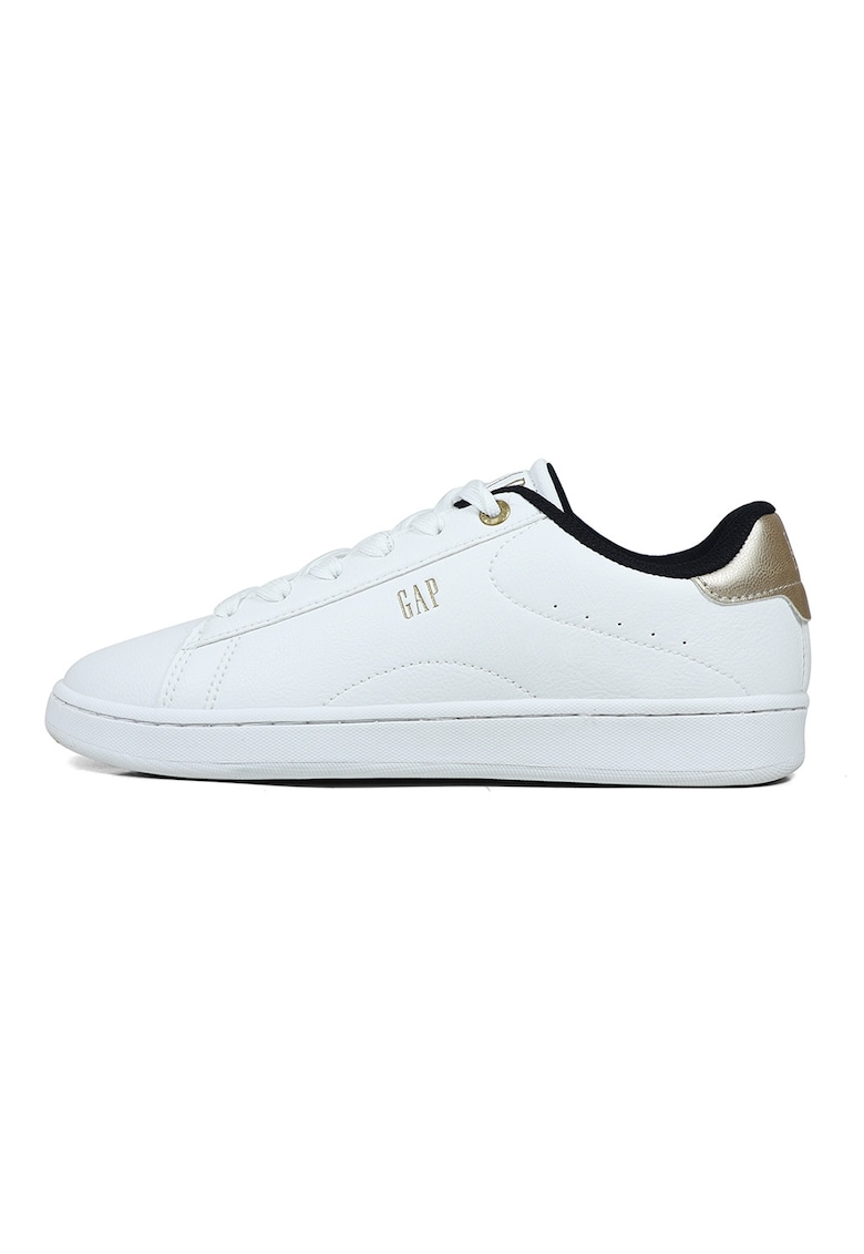 Pantofi sport uni de piele ecologica - Alb/Auriu