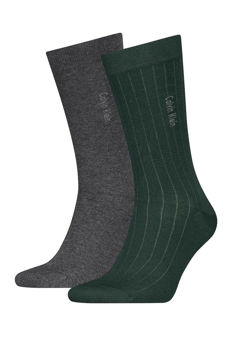 Set de sosete lungi din amestec de bumbac - 2 perechi - Verde inchis/Gri inchis