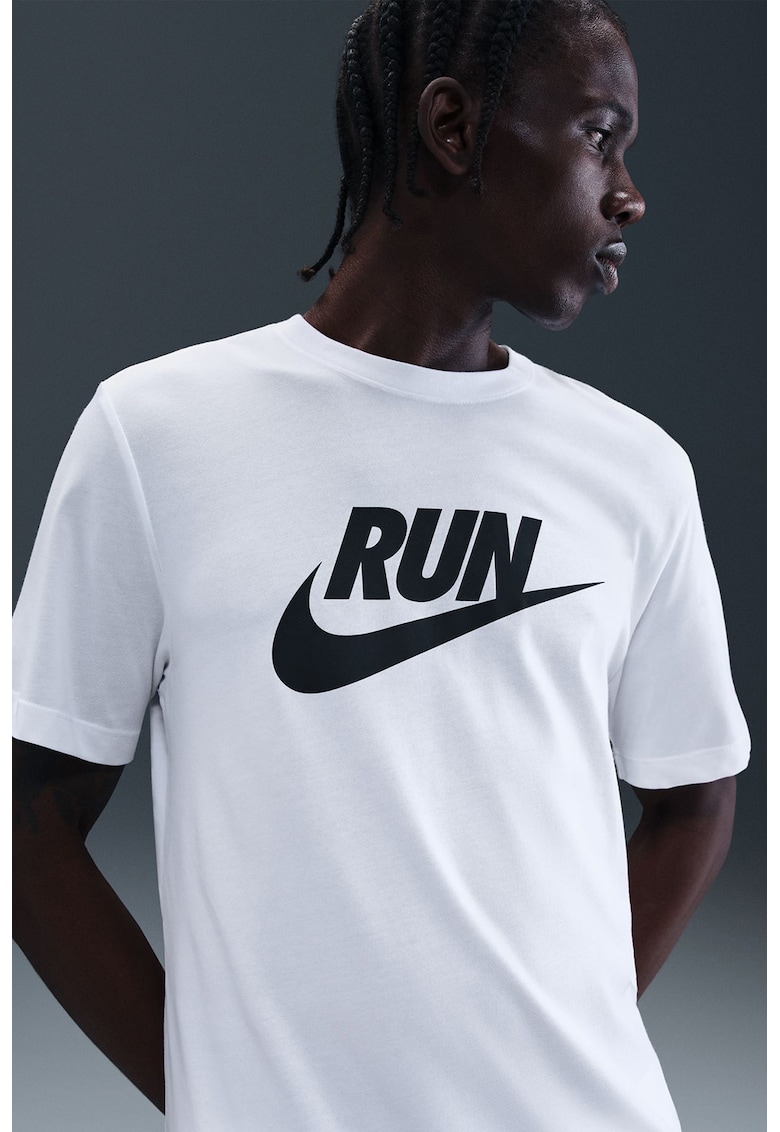 Tricou cu imprimeu logo - pentru alergare - Alb