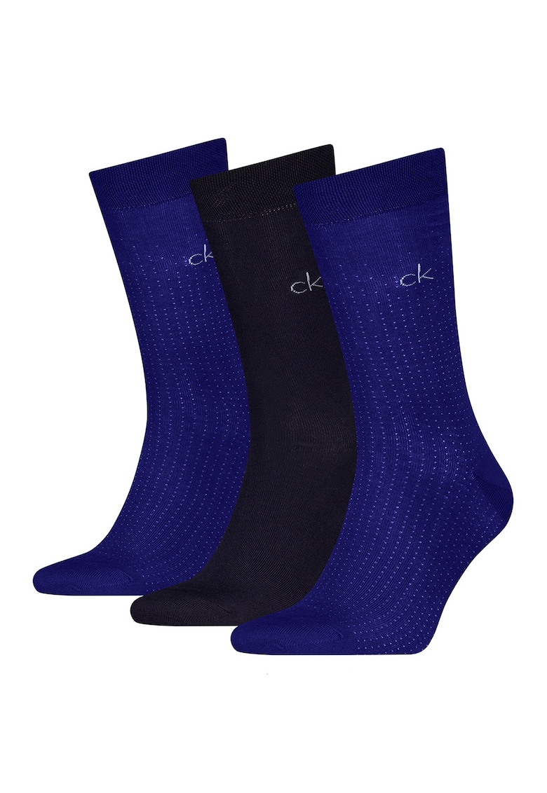 Set de sosete lungi cu logo - 3 perechi - Negru/Albastru royal