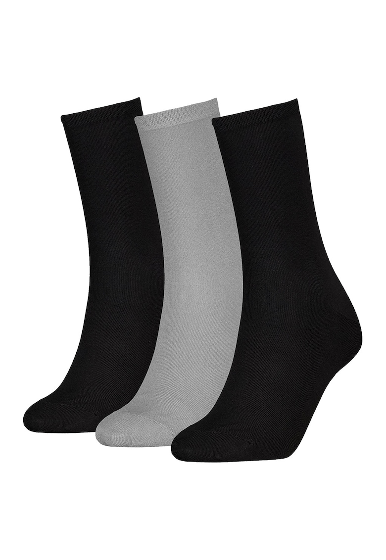 Set de sosete lungi cu model uni - 3 perechi - Negru/Gri deschis