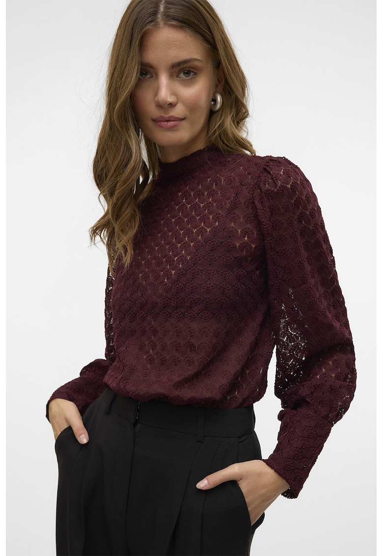Bluza semitransparenta cu guler scurt - Violet pruna