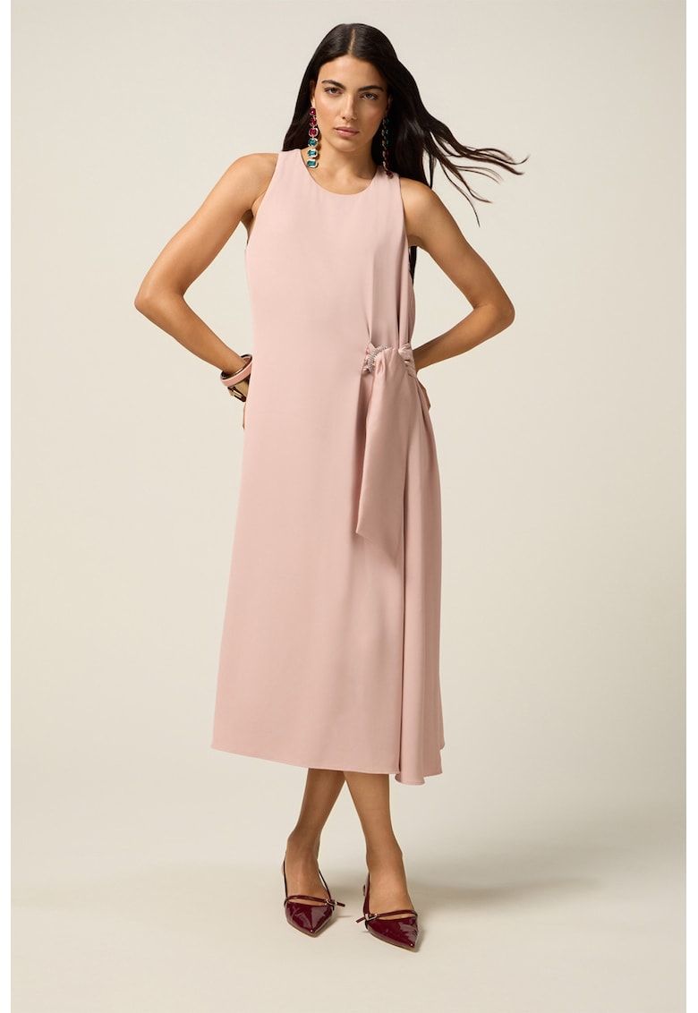 Rochie fara maneci cu detaliu innodat - Roz pastel