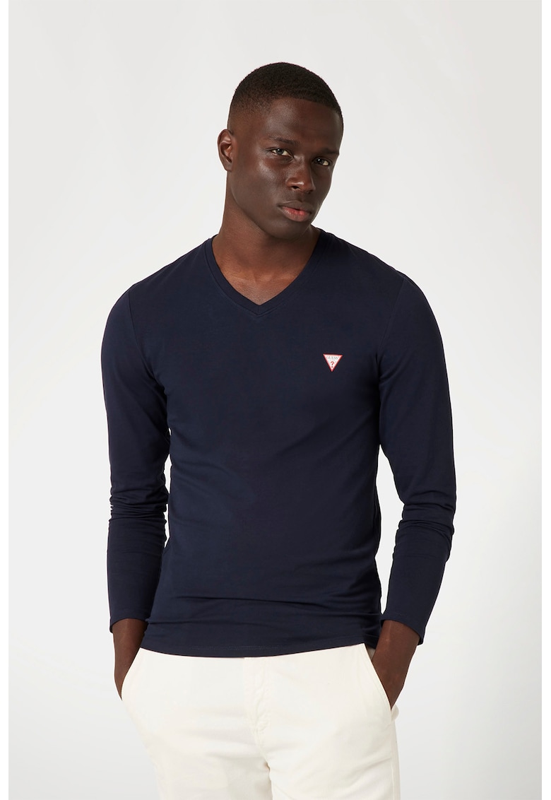 Bluza slim-fit cu decolteu in V - Rosu/Albastru ultramarin/Alb optic