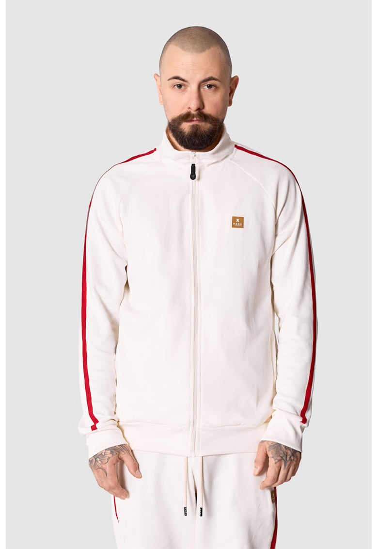 Bluza de trening unisex cu imprimeu logo si fermoar Crooked - Rosu/Alb murdar