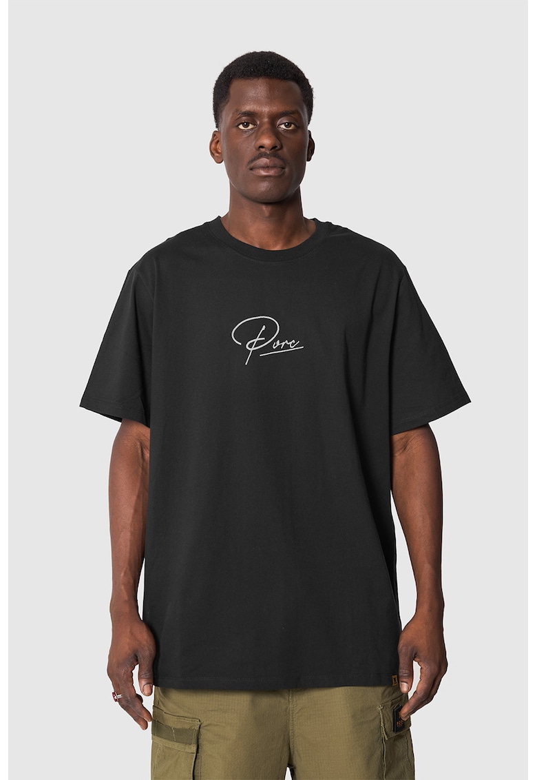 Tricou unisex cu logo brodat - Negru