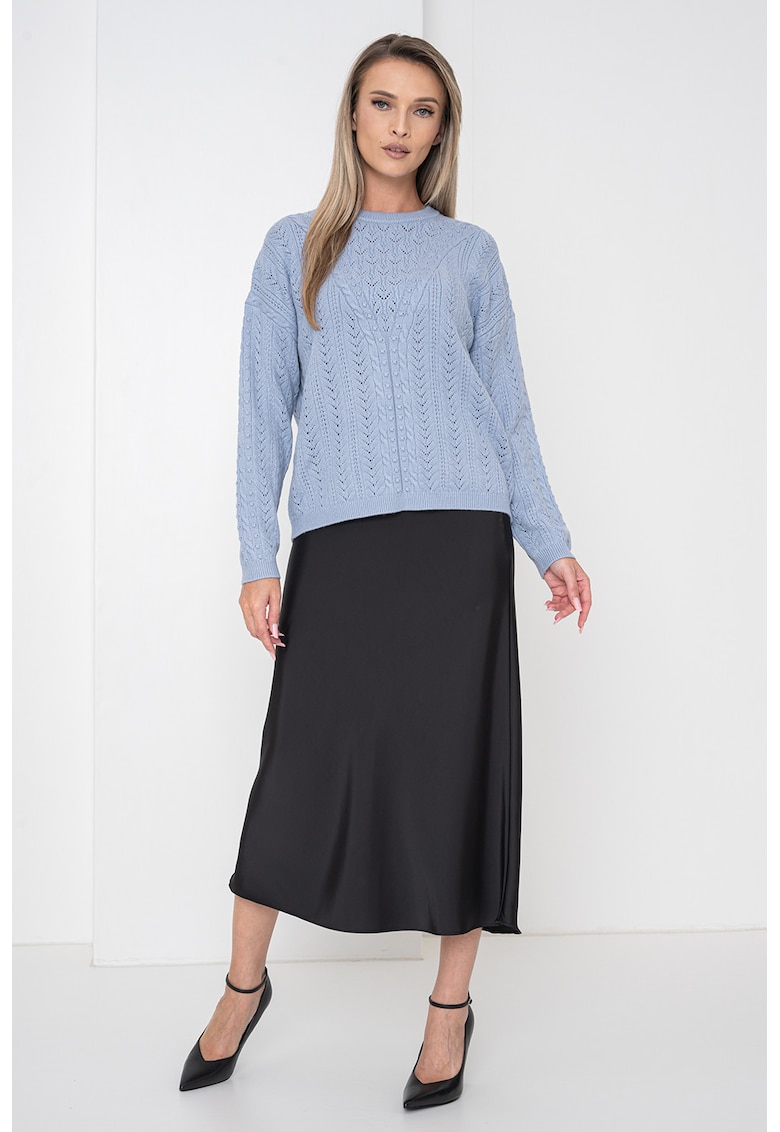 Pulover lejer cu model cu perforatii - Albastru deschis