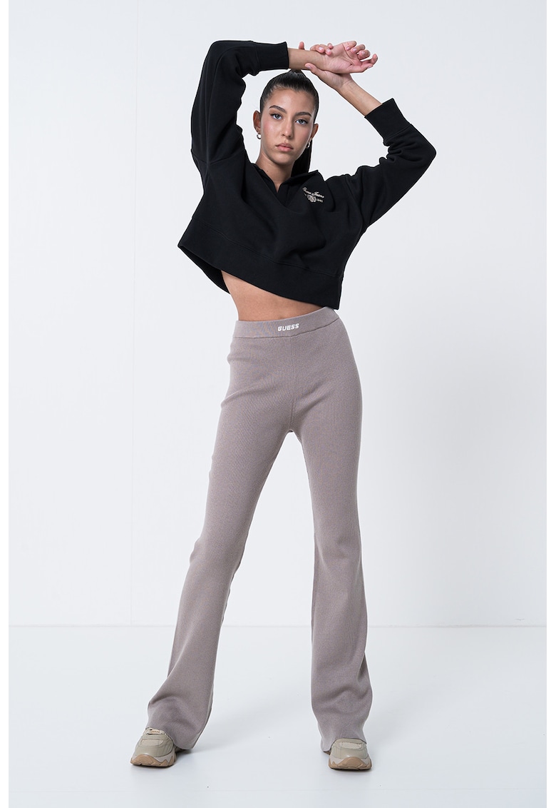 Bluza de trening crop cu guler polo - Negru