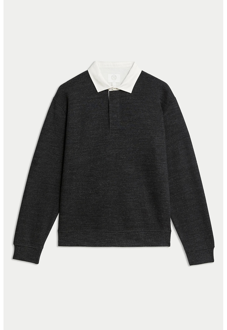 Bluza de trening cu guler clasic contrastant - Gri antracit
