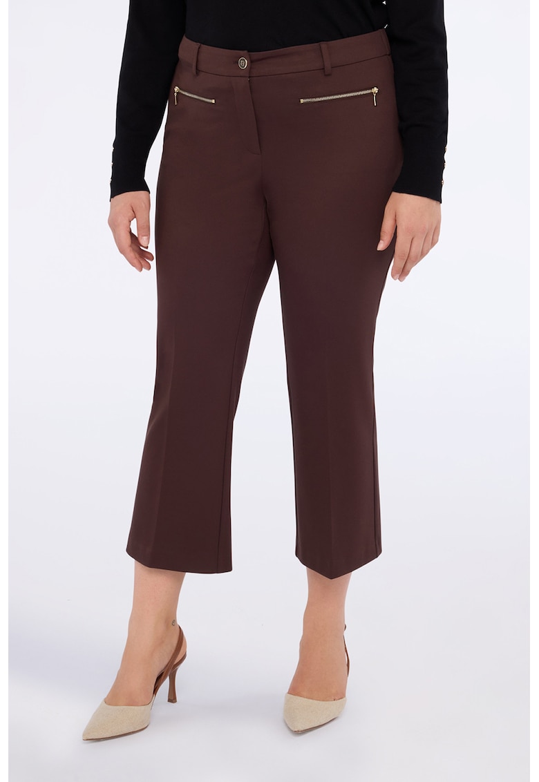 Pantaloni kick-flared cu buzunare cu fermoar - Maro inchis