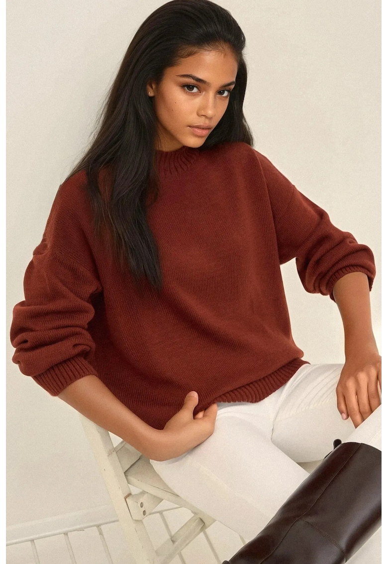 Pulover dama -  confortabil - caramiziu - tricot