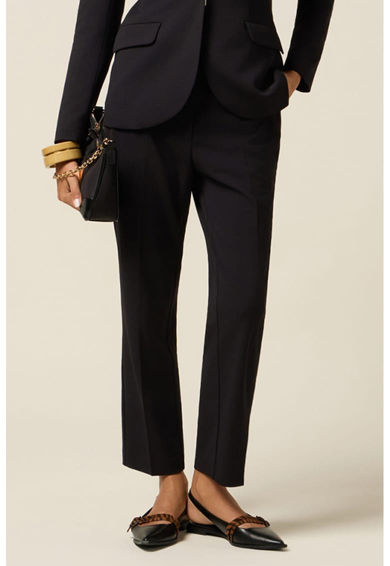 Pantaloni drepti cu pensa - Alb/Negru