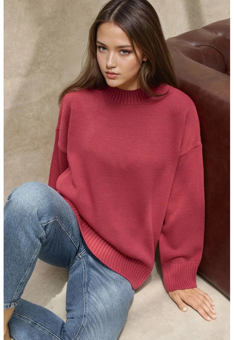 Pulover dama -  confortabil - rosu inchis - tricot