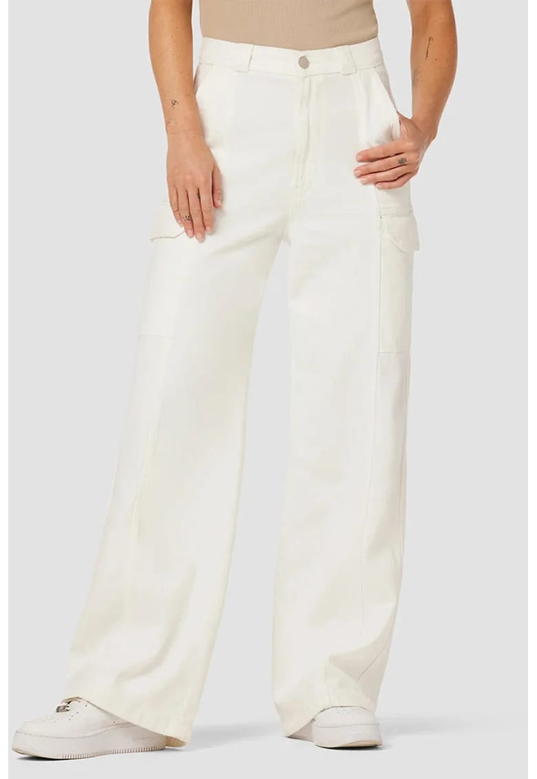 Blugi cargo din denim - cu buzunare laterale aplicate HD1 - Alb