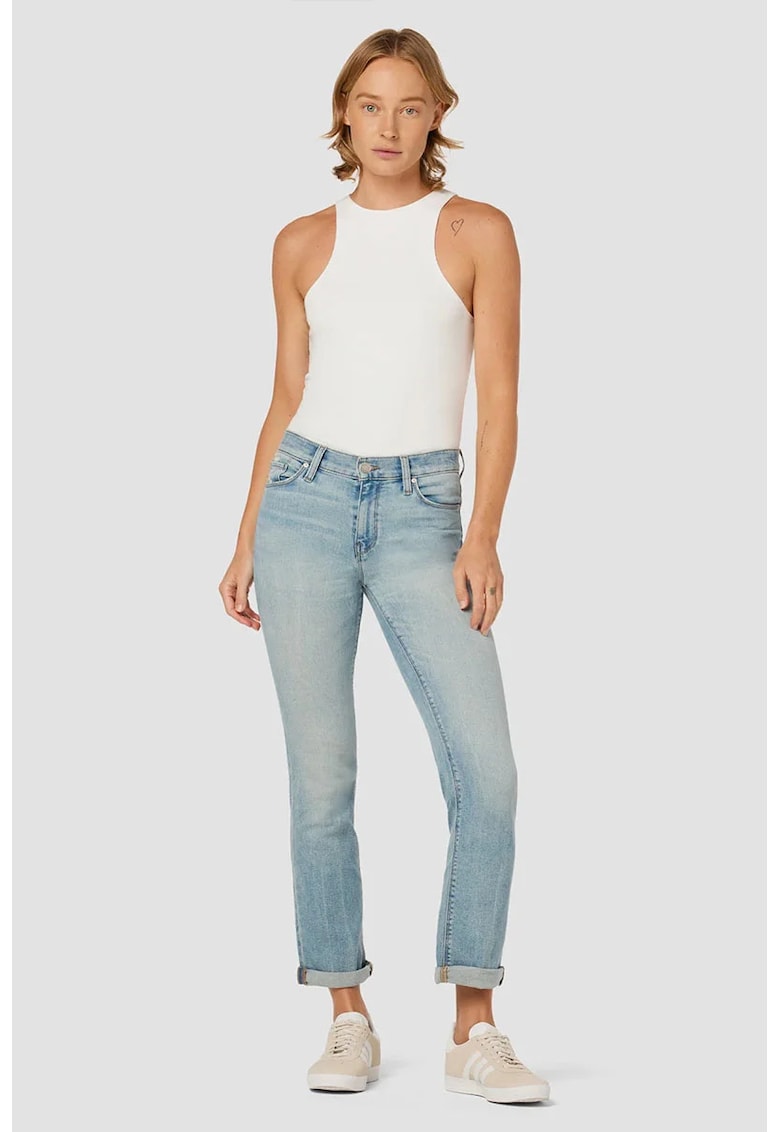 Blugi din denim lejeri cu talie înaltă - Albastru