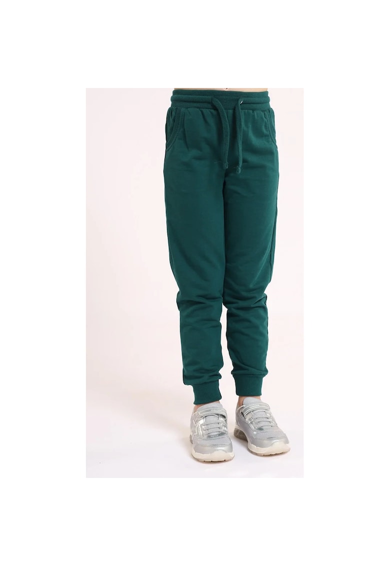 Pantaloni din bumbac cu manseta elastica - pentru fetite - Verde