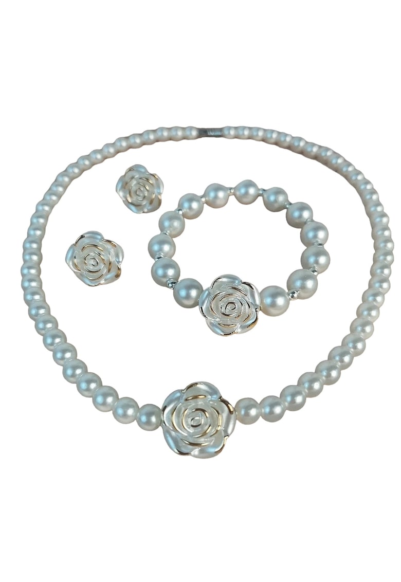 Set colier - cercei si bratara - auriu - cu flori si perle - Olymphia C23