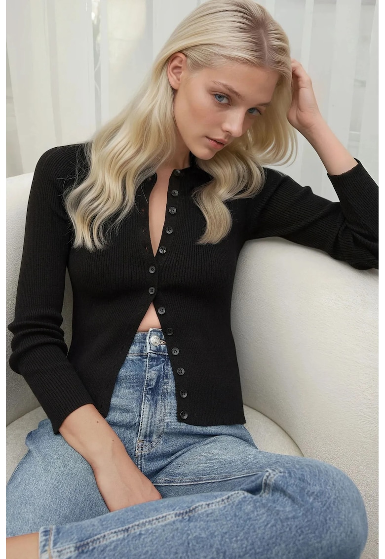Cardigan dama -  mulat - maneca lunga - negru - tricot