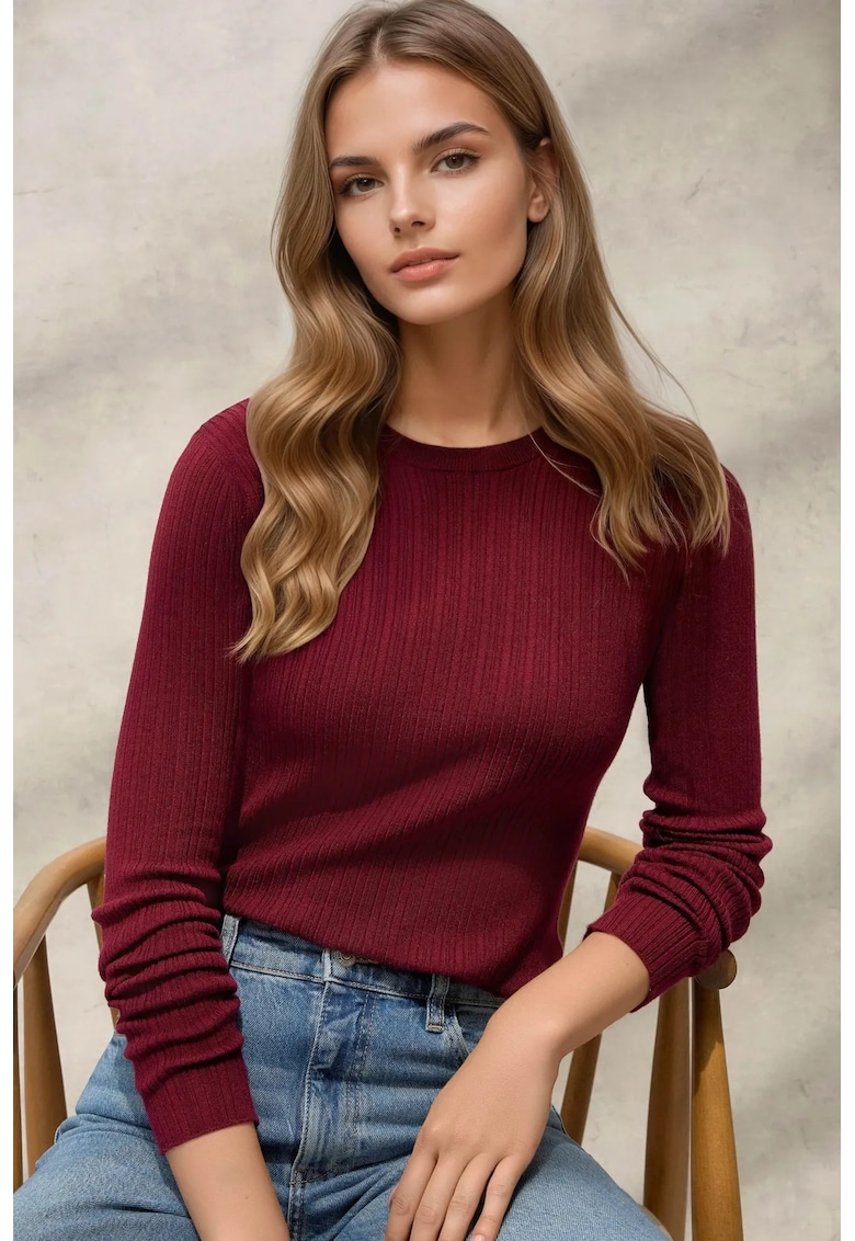 Pulover dama  guler rotund - mulat - visiniu - tricot