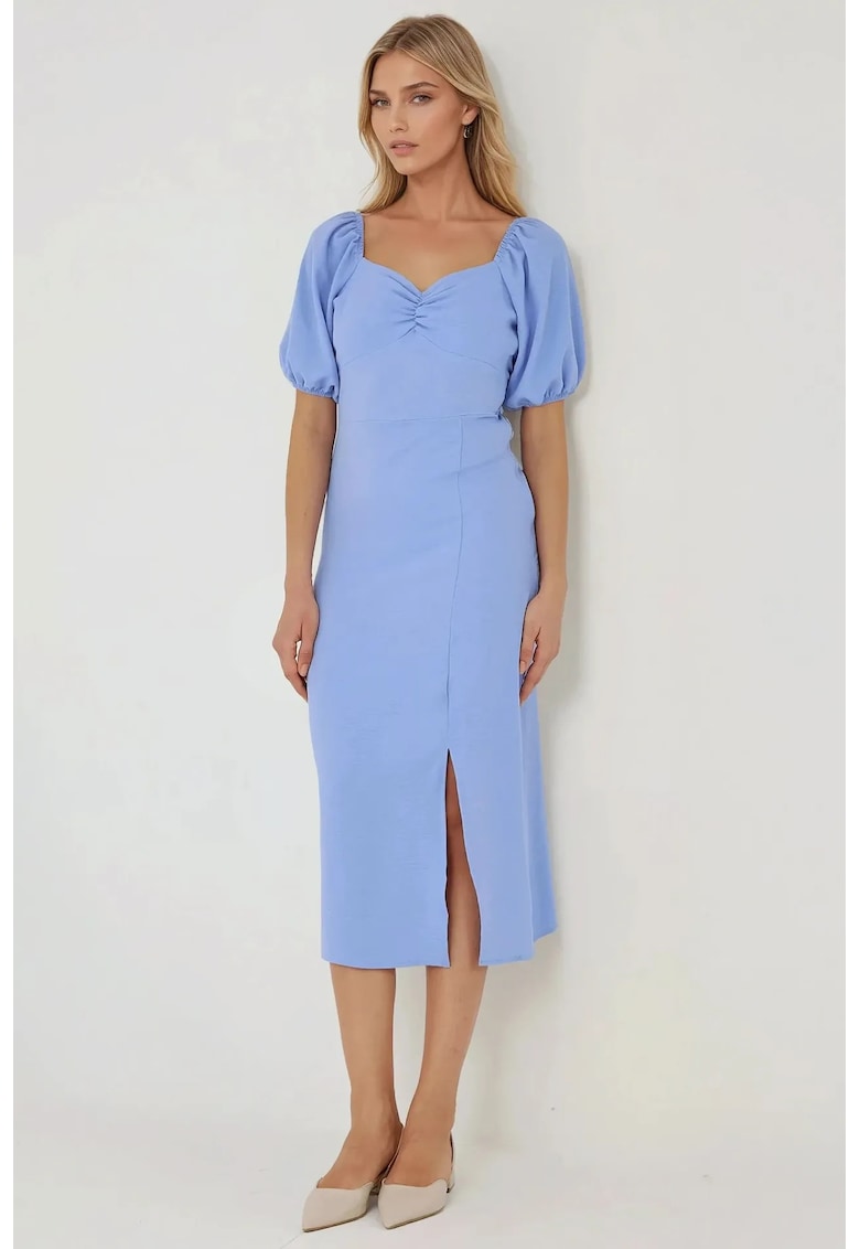 Rochie maxi -  mulata cu guler inima - albastra - material subtire